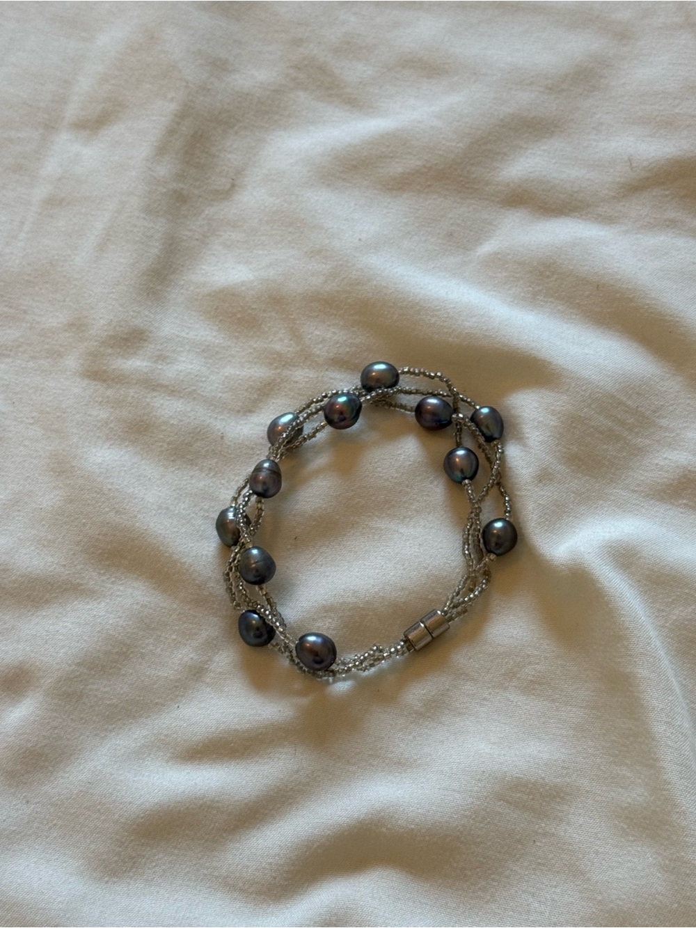 Source Unknown Gunmetal Pearl Multi-Strand Bracelet